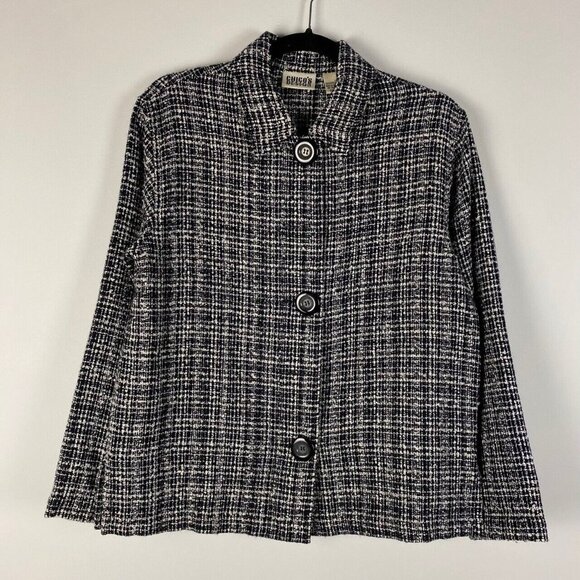 Chico's Jackets & Blazers - Chicos Design Tweed Jacket Womens 0 US 4 / Small Black White Three-Button